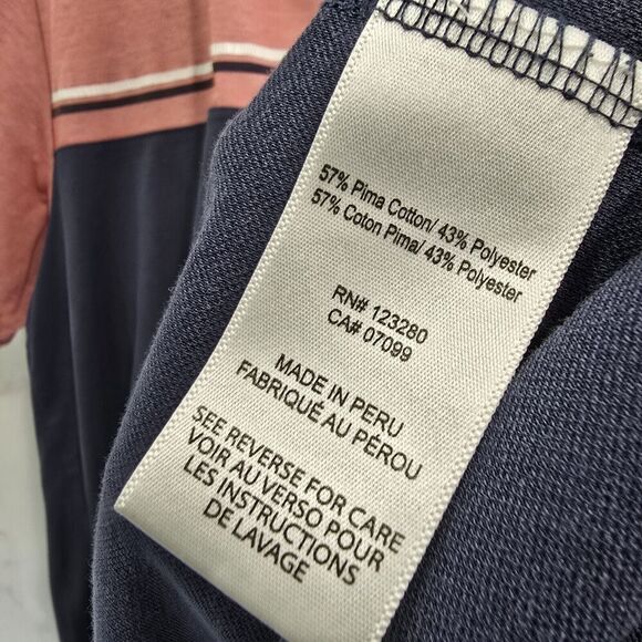 Travis Mathew Shirt Mens Large Navy Blue Pink Golf Polo Pima Stripe Two Tone - Picture 9 of 12